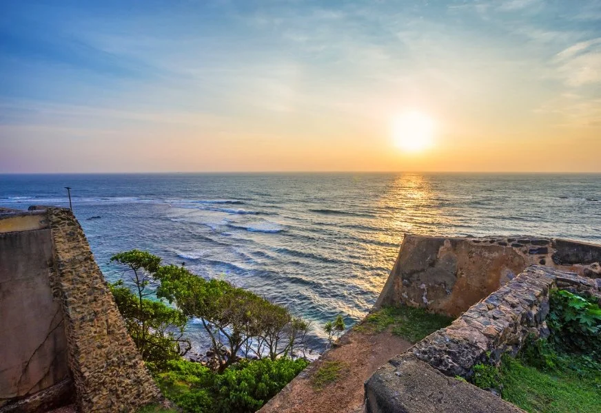 Galle Fort street at sunset, Sri Lanka