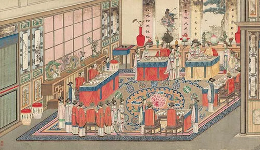 An illustration by Sun Wen from the novel. You can see many of the colors of the ink set in this painting. (Public Domain)