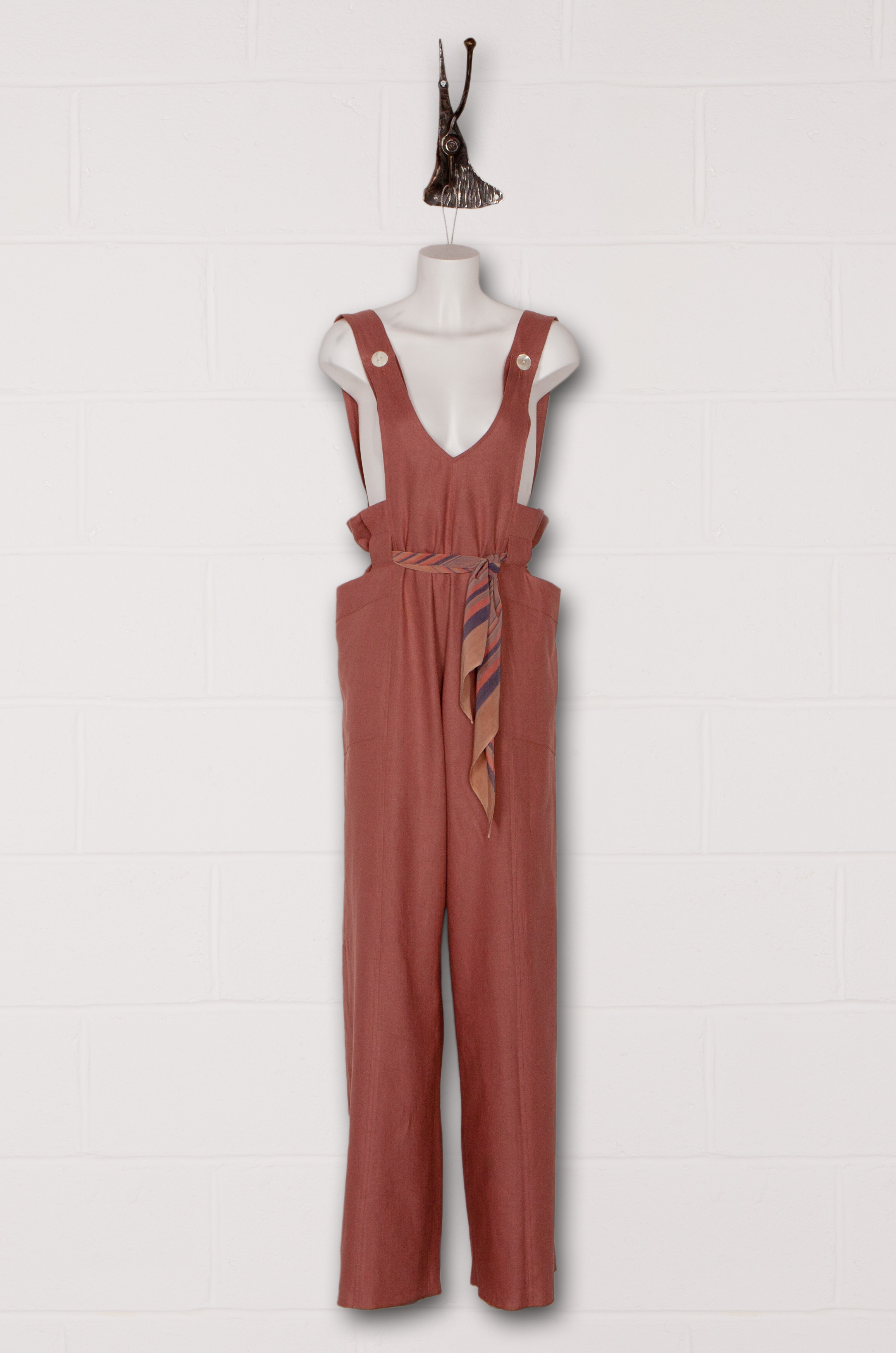 pink linen dungarees