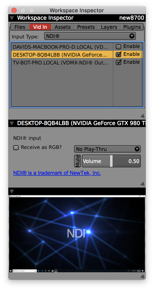 Inspecting an NDI® Input