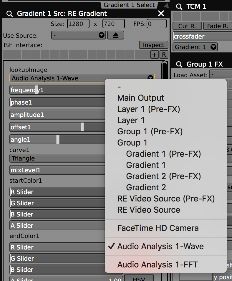 Audio analysis, camera inputs and other images can also be used as lookup tables for the gradients.