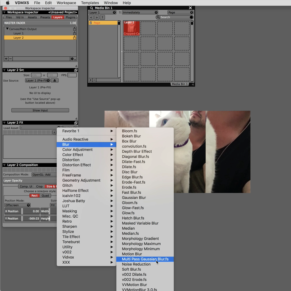 Set the Size mode of Layer 2 to “Fill” and then apply blurs and other FX.