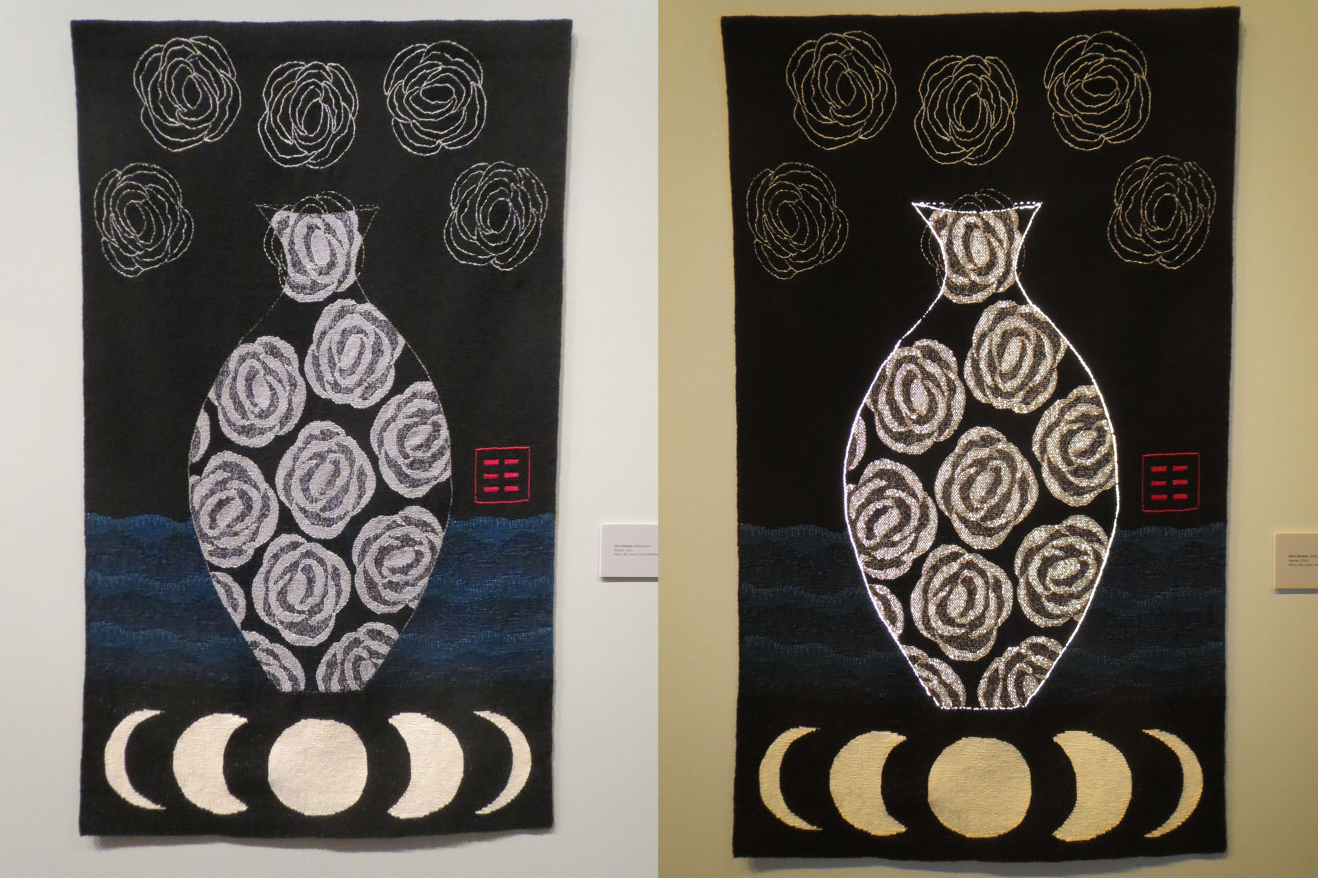 艾伦·拉姆西(Ellen Ramsey),《 Repose》,60 x 36英寸。左照片没有闪光灯,右照片有闪光灯。