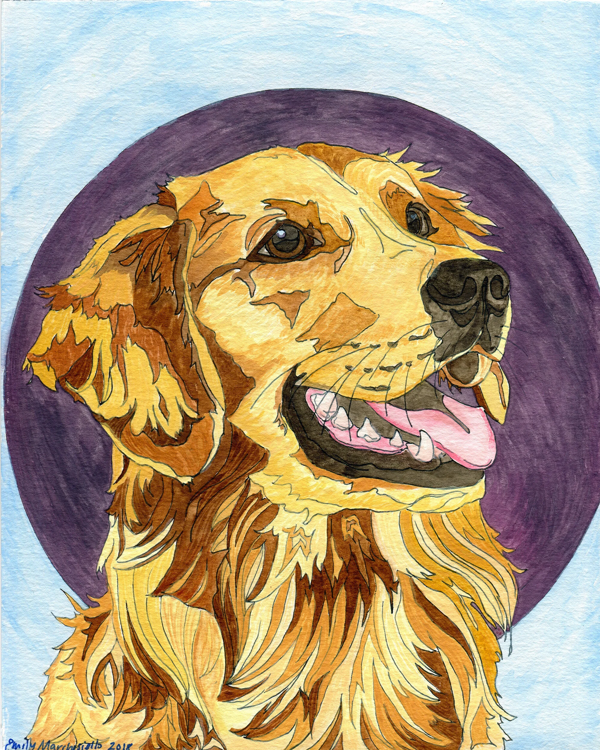 Goldie the Golden Retriever Watercolor Pet Portrait Emily
