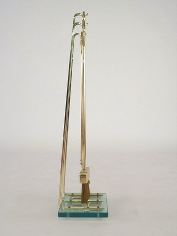 Vintage Set Of Mid Century Modern Brass And Glass Fireplace Tools