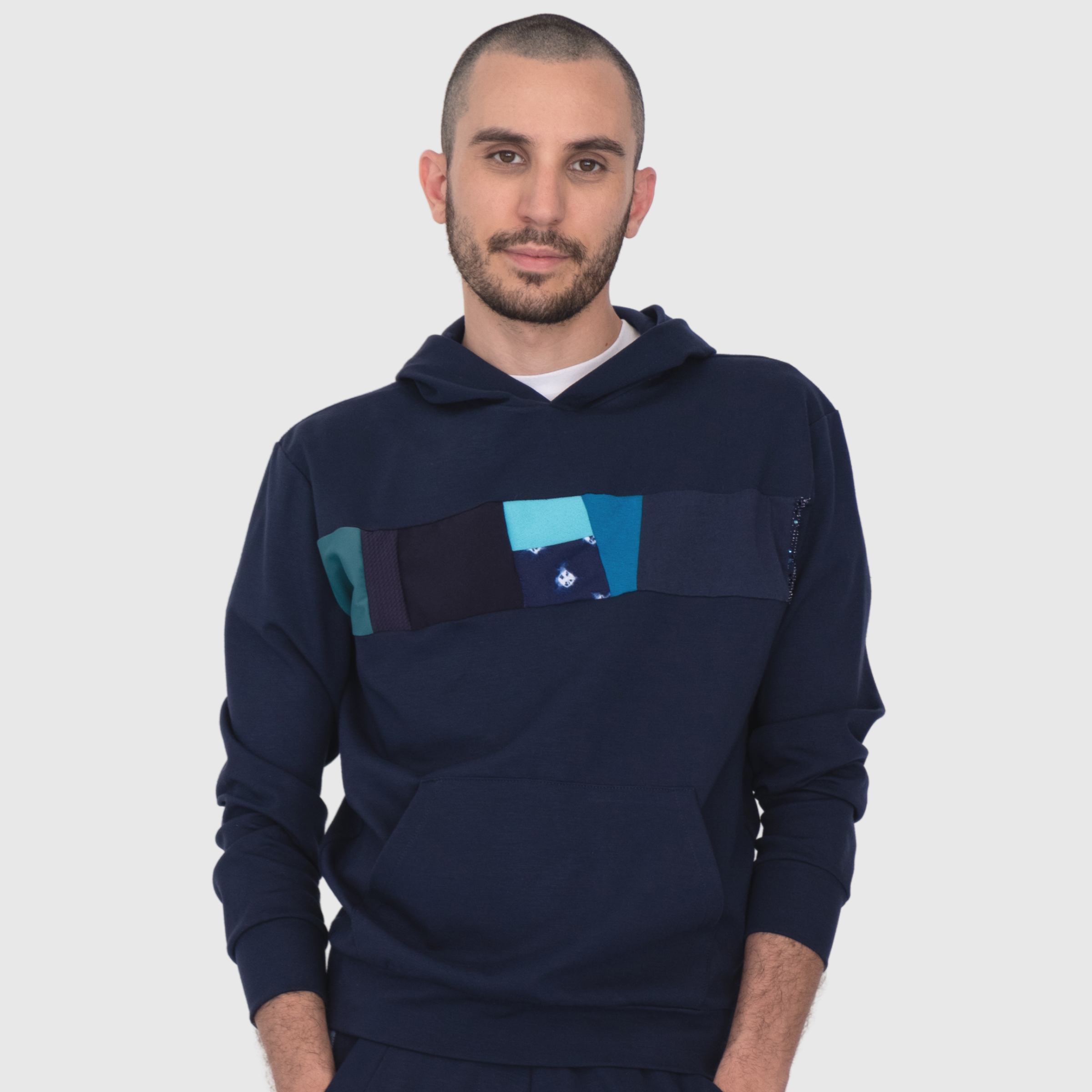 blue striped hoodie