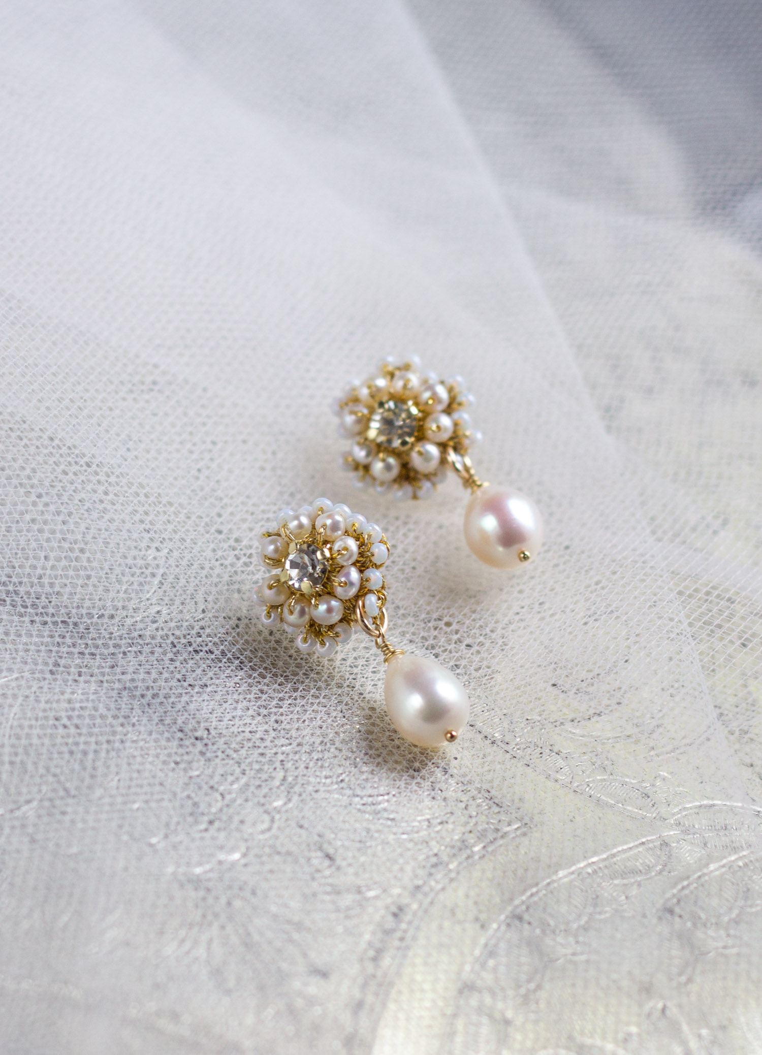 golden earrings with pearl and rhinestones stud earrings vintage jewelry gift for women