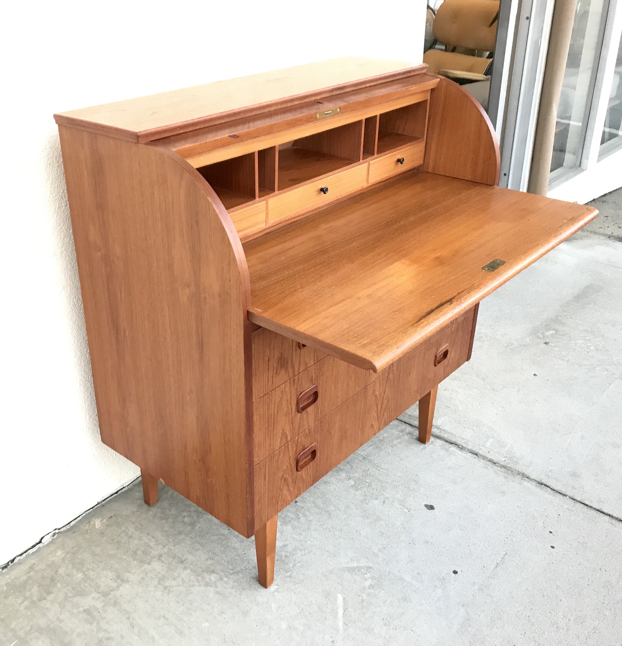 Scandinavian Teak Roll Top Desk Dresser Dunepad