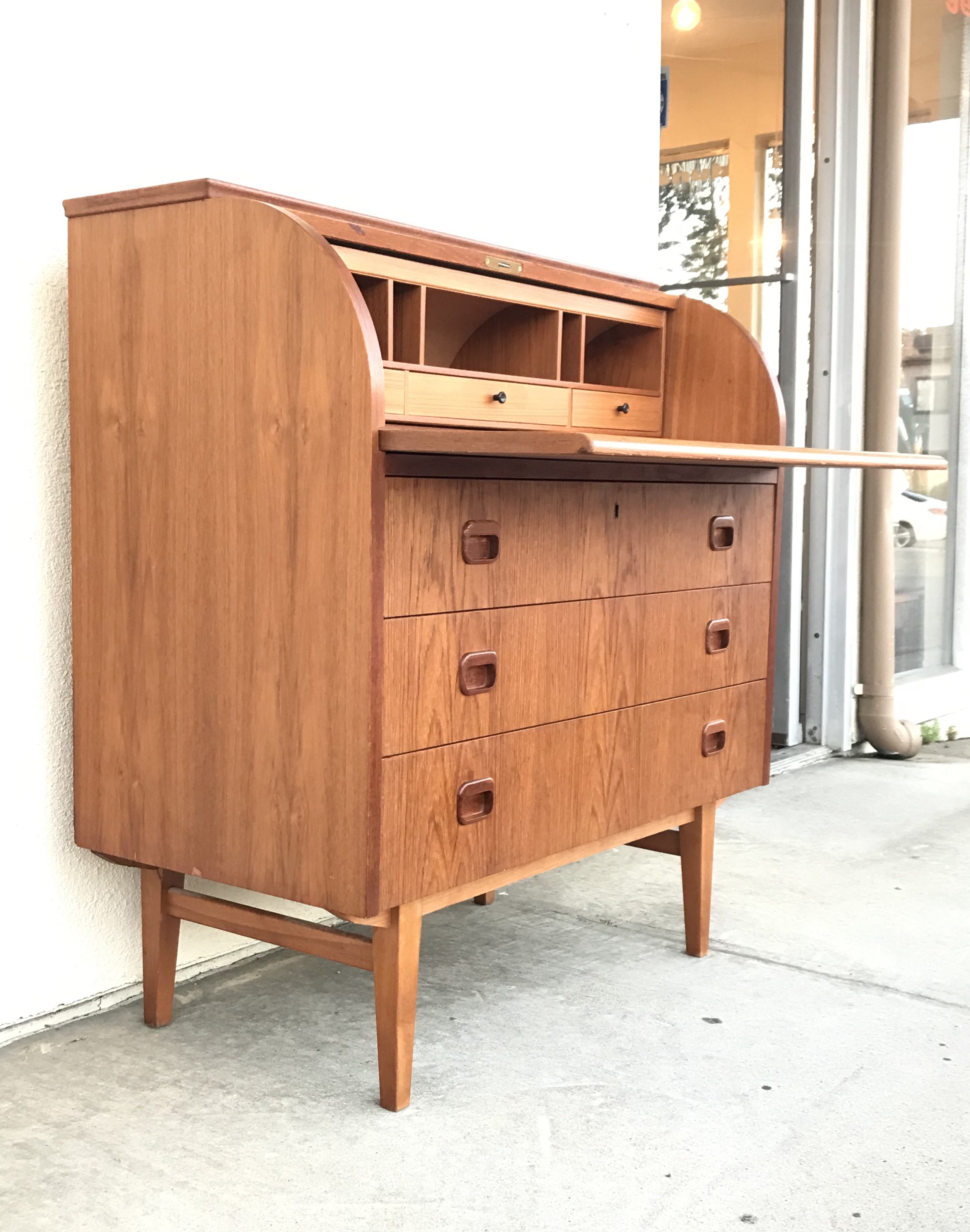 Scandinavian Teak Roll Top Desk Dresser Dunepad