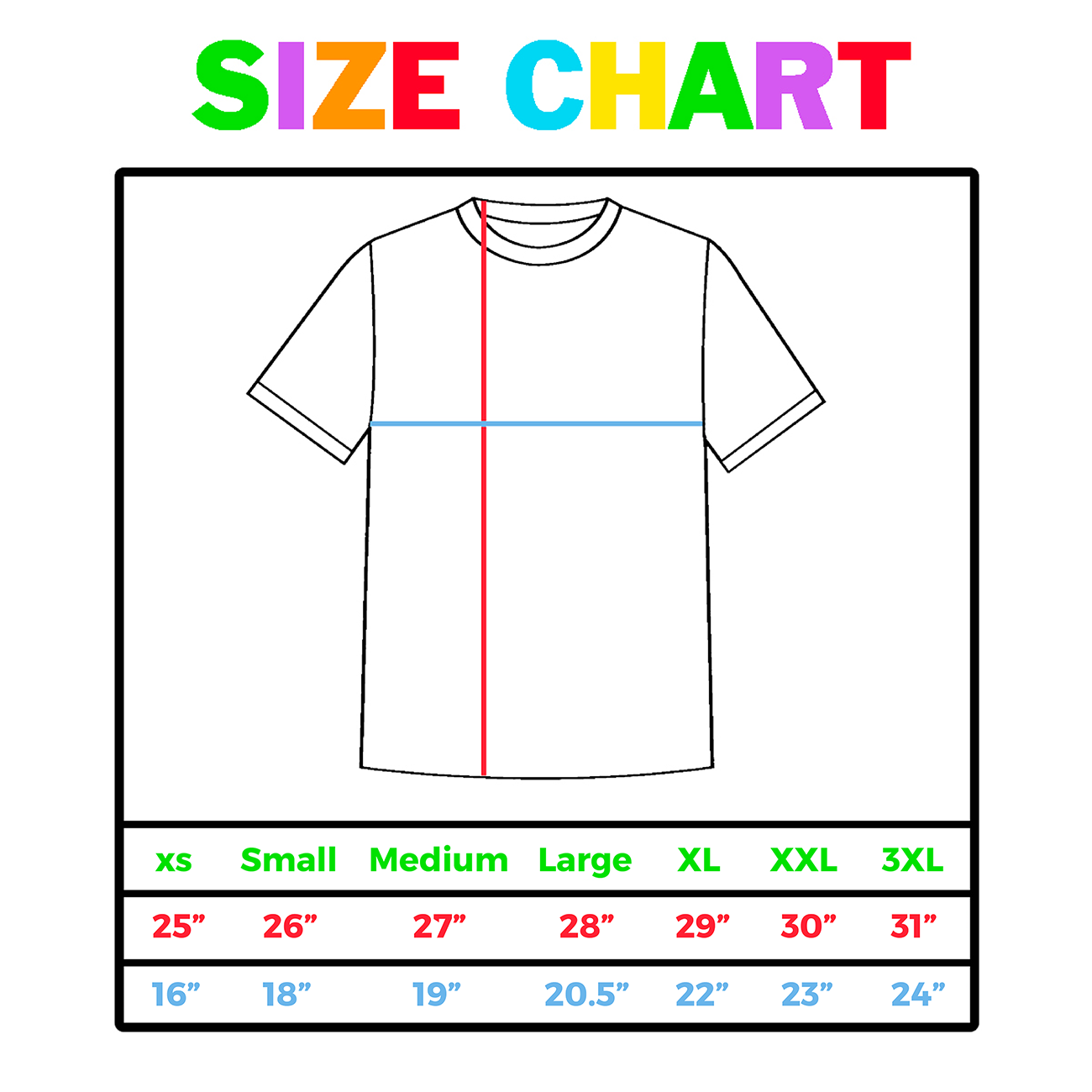Rainbow Clothing Size Chart