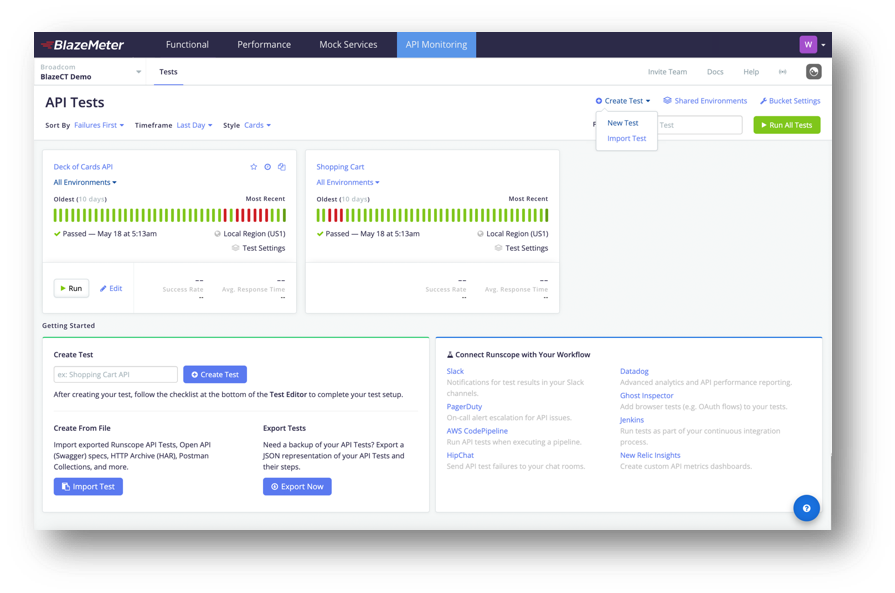 The updated Runscope UI, with a new font, new icons, and new buttons