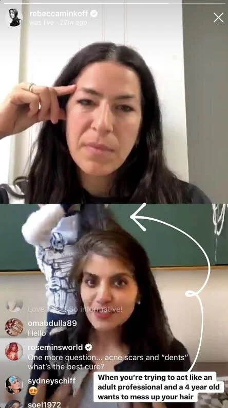 Dr. Devgan and Rebecca Minkoff on Instagram Live.