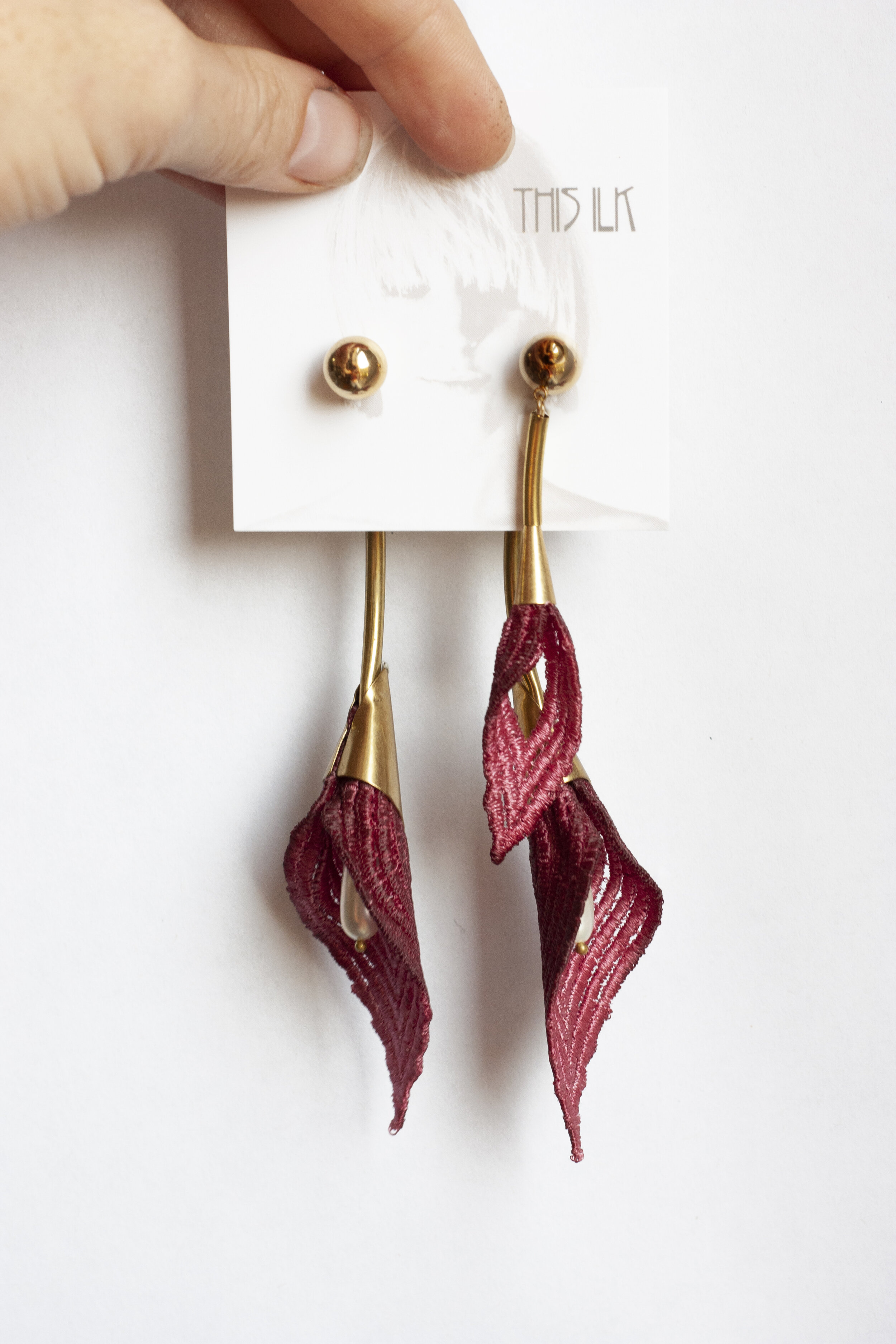 Metallic Calla Lily Handmade Crochet Statement Earrings