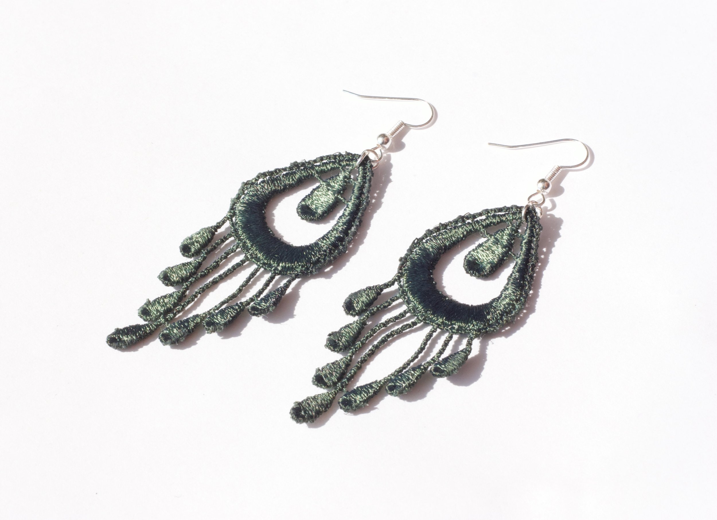 Peacock single Feather earrings This Ilk Vintage lace statement jewelry