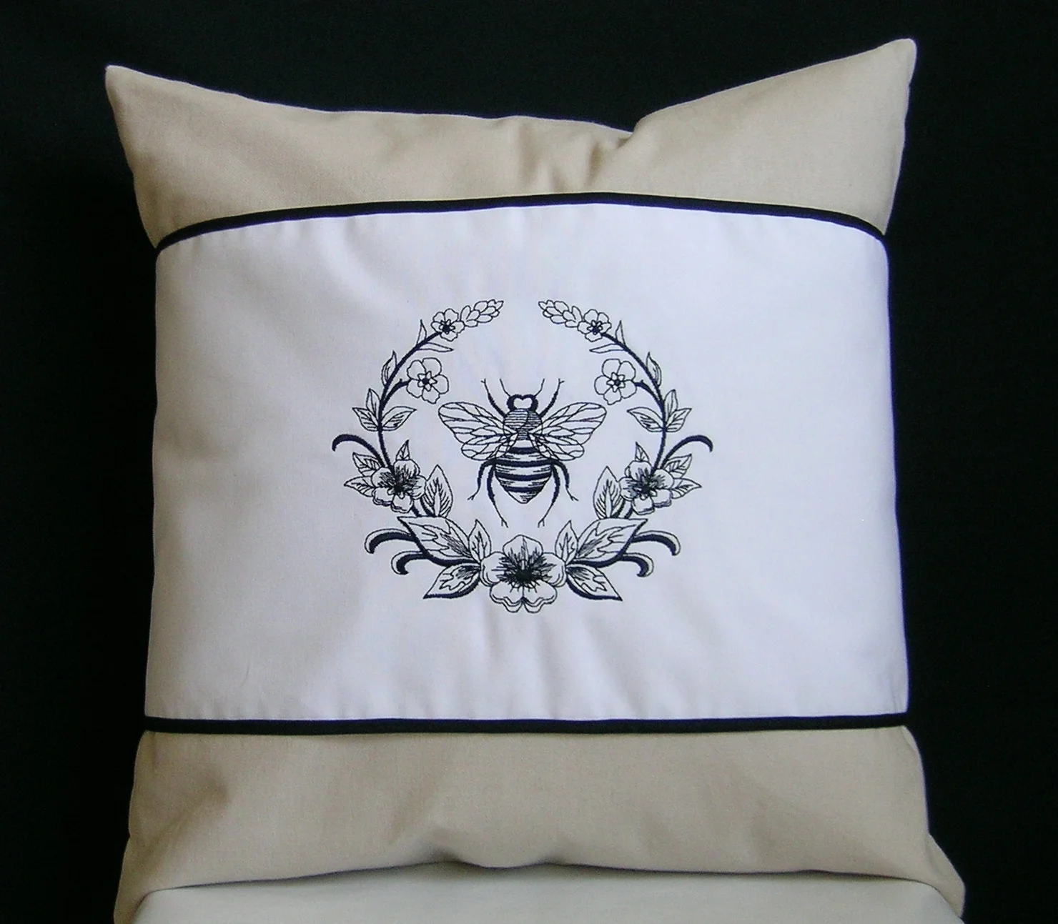 embroidered bee pillow