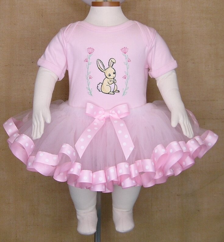 Baby Tutu Set With Embroidered Bunny Bodysuit —