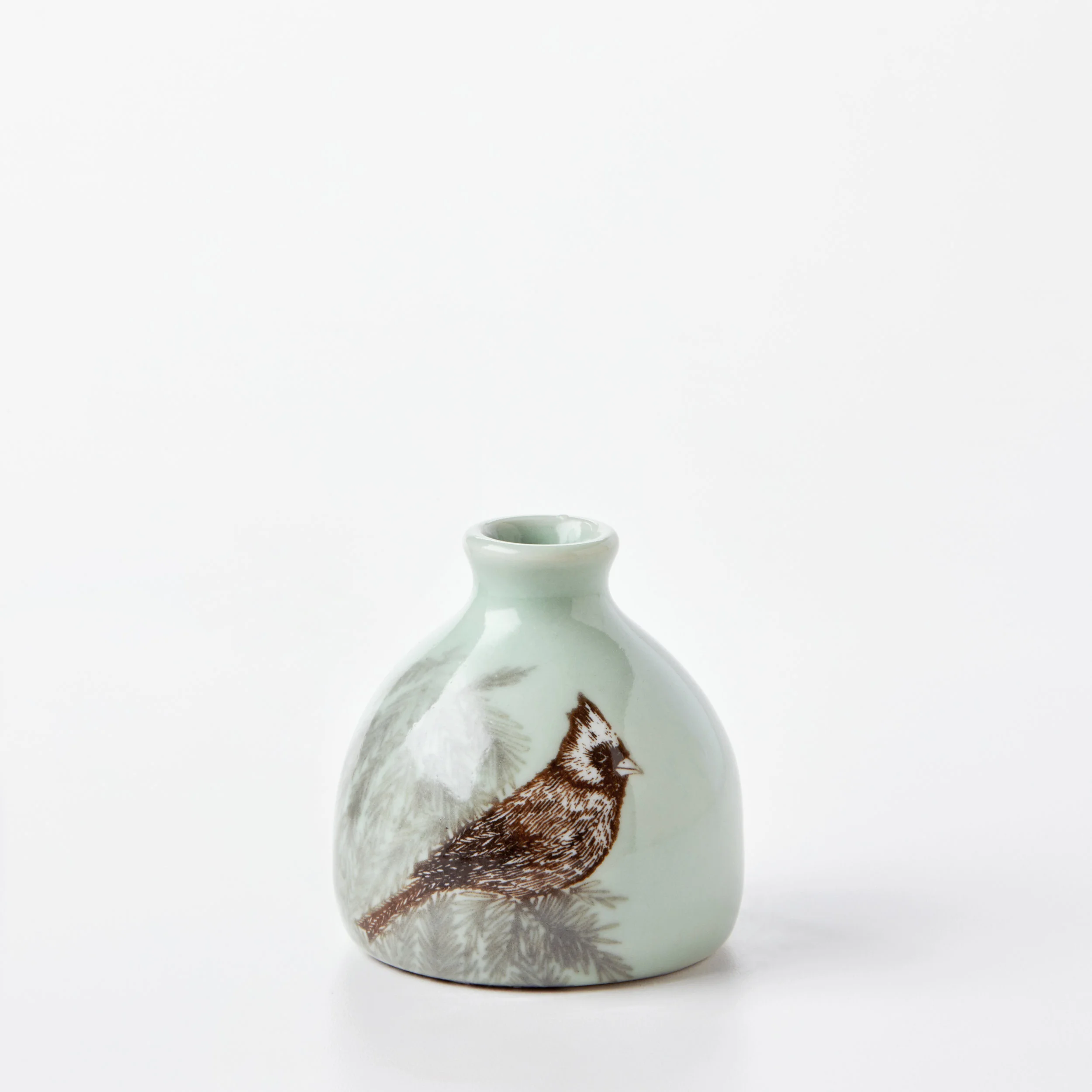 Celadon Cardinal Bud Vase Skt Ceramics