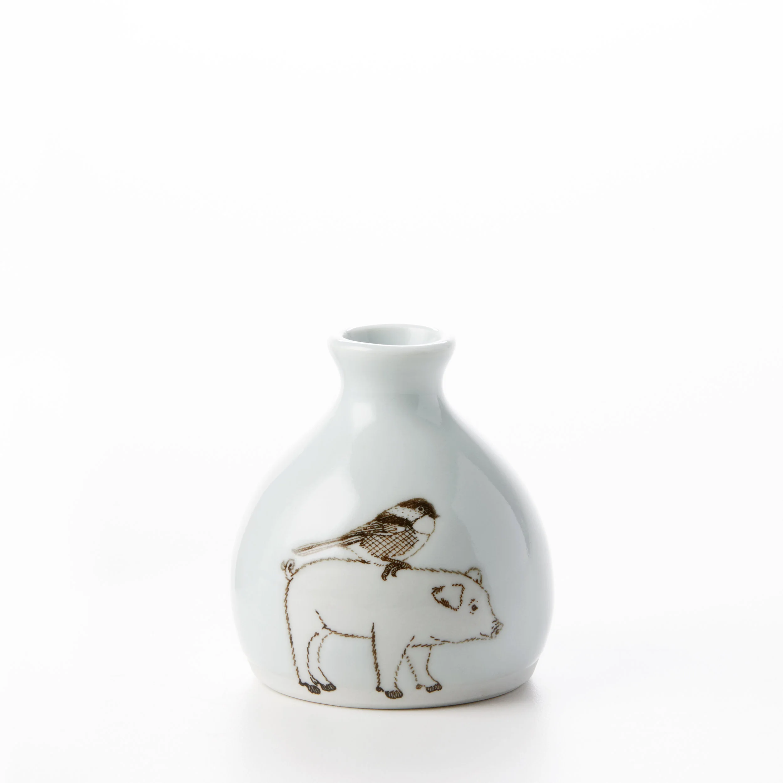 White Pig And Bird Bud Vase Skt Ceramics
