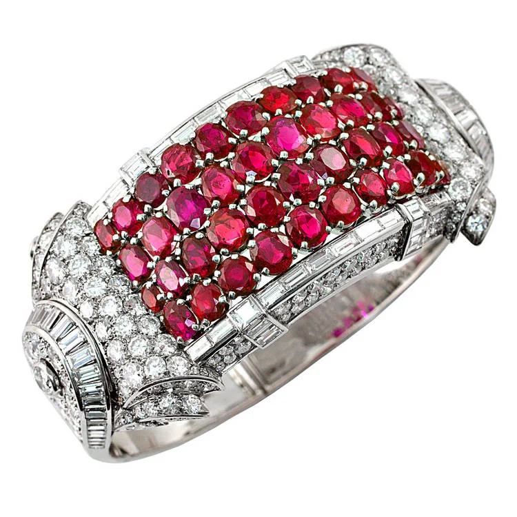 French Ruby Diamond Gold Platinum Bangle Bracelet Raf Rare Platinum Bangle Bracelet