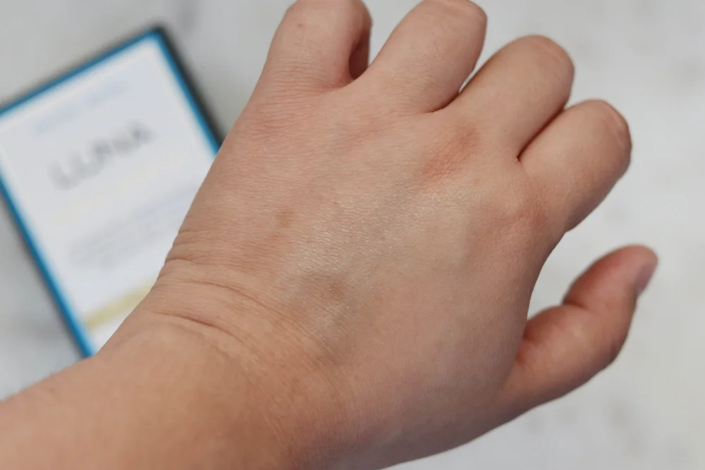 Luna Oil blended out on skin. There’s still that slight blue tint, as you can see.