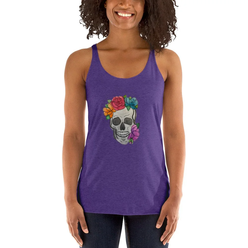 Skull with Flowers Women's Racerback Tank — Mortons Handmade