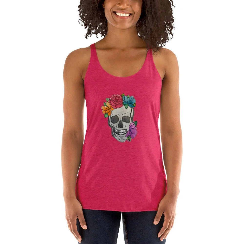 Skull with Flowers Women's Racerback Tank — Mortons Handmade
