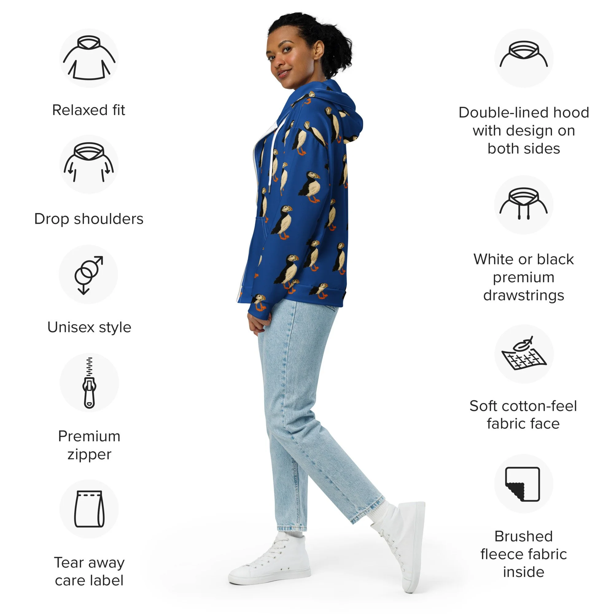 Puffin Unisex zip hoodie — Mortons Handmade Marketplace