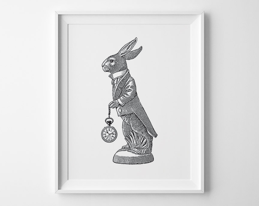 Alice In Wonderland Nursery Art Kids Wall Art Black And White Rabbit Art Boys Bedroom Decor Easter Decor Easter Bunny Print Sweet Peony Press