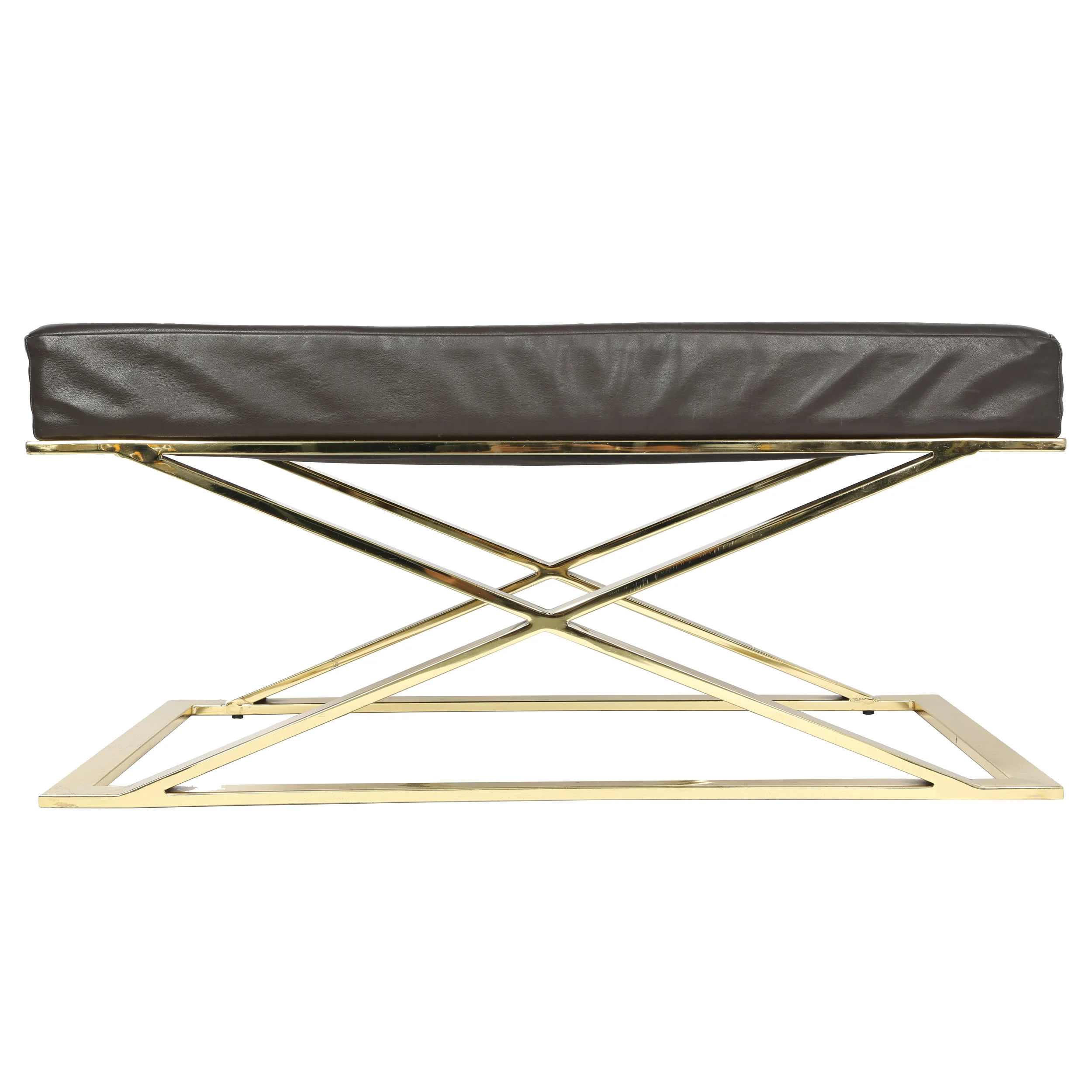Milo Baughman Brass And Leather Bench Full Circle Modern