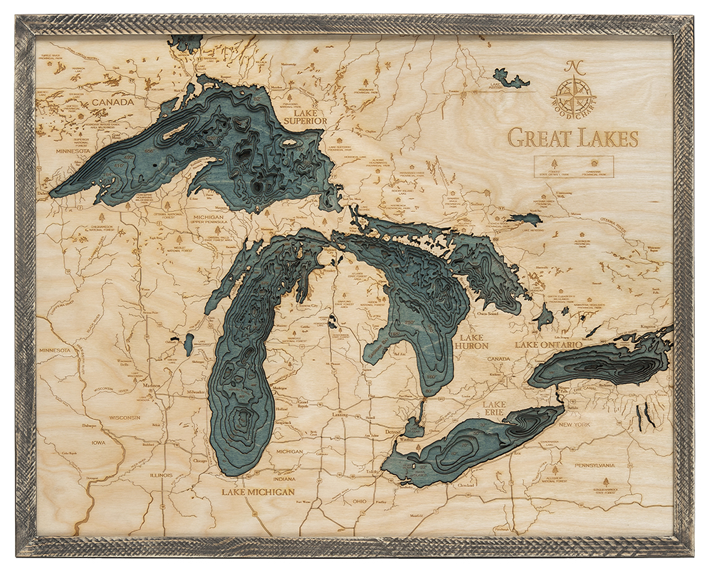 Farm Frame Great Lakes Large 3d Wood Maps Bella Maps