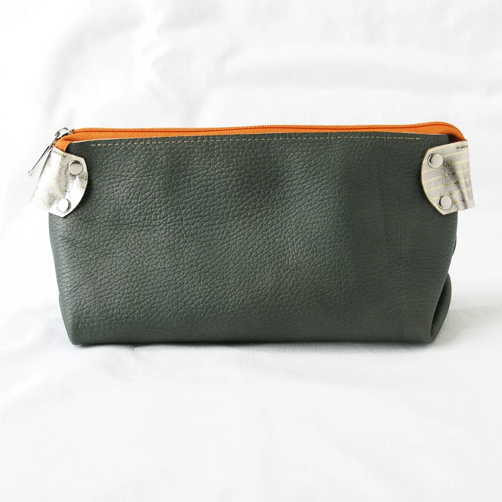 Upcycled Leather Makeup Bag Cosmetic Toiletry In Shimmering Green Kimberly Rose By Zaum Salvaged Bags