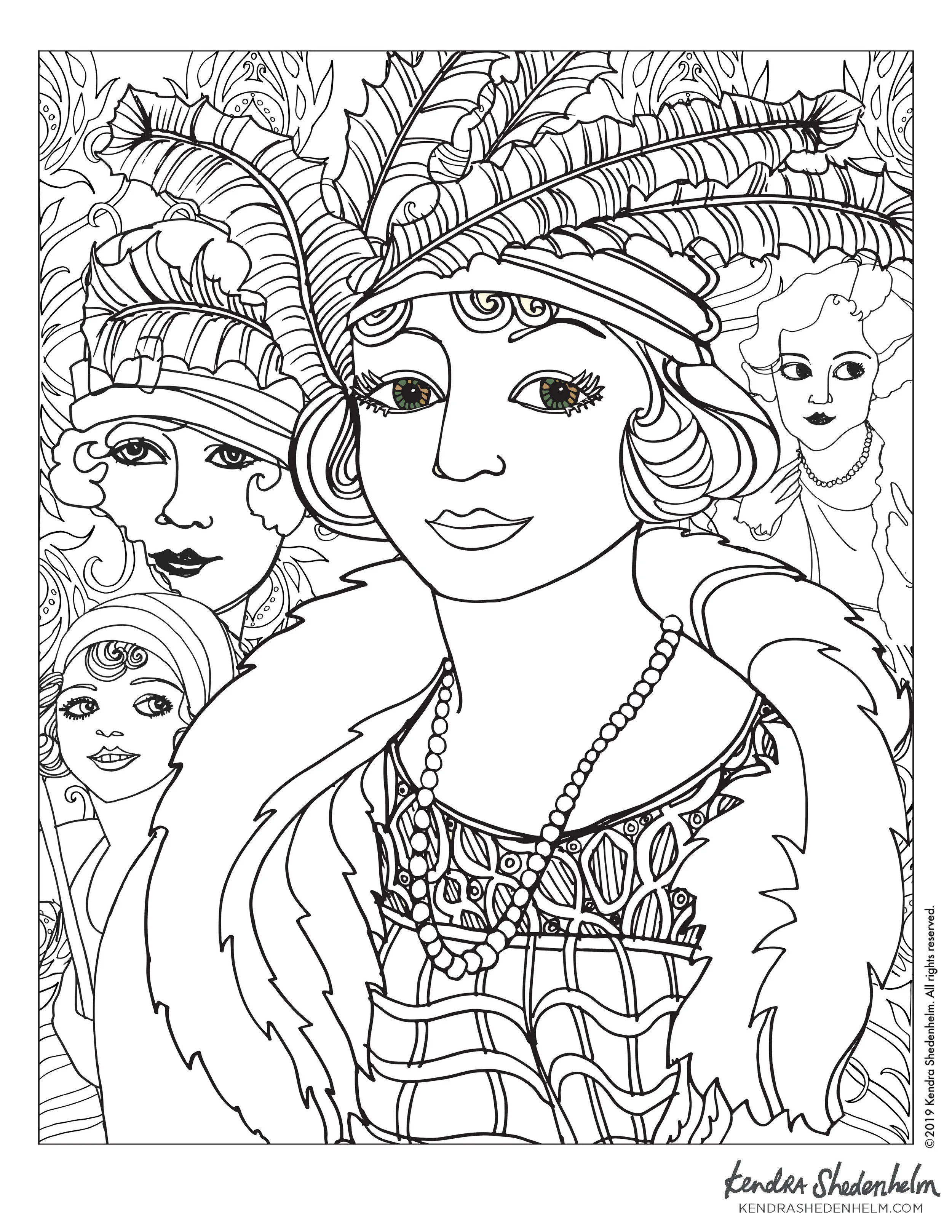 1920s Flappers Coloring Page Kendra Shedenhelm