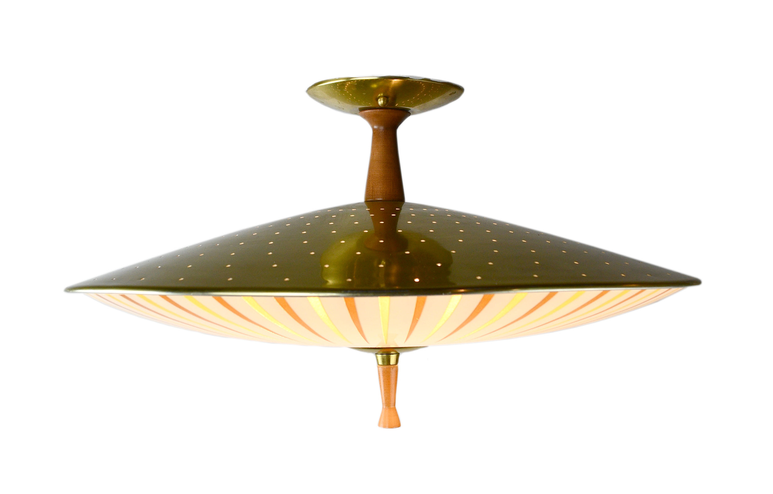 Mid Century Modern Brass And Wood Sunburst Flushmount Architectural Antiques