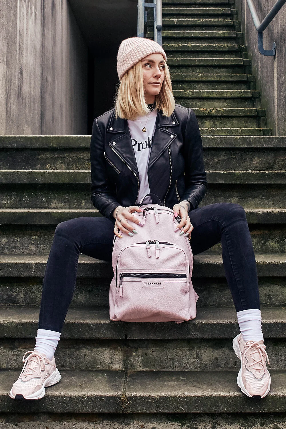 tiba and marl pink backpack