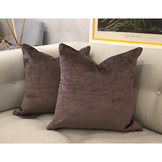 Anstoetz Solid Silk Strie Velvet Pillows In Amethyst Tinged Shale