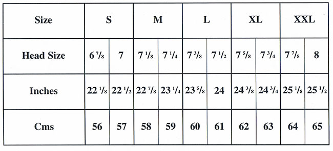 Herringbone Size Chart