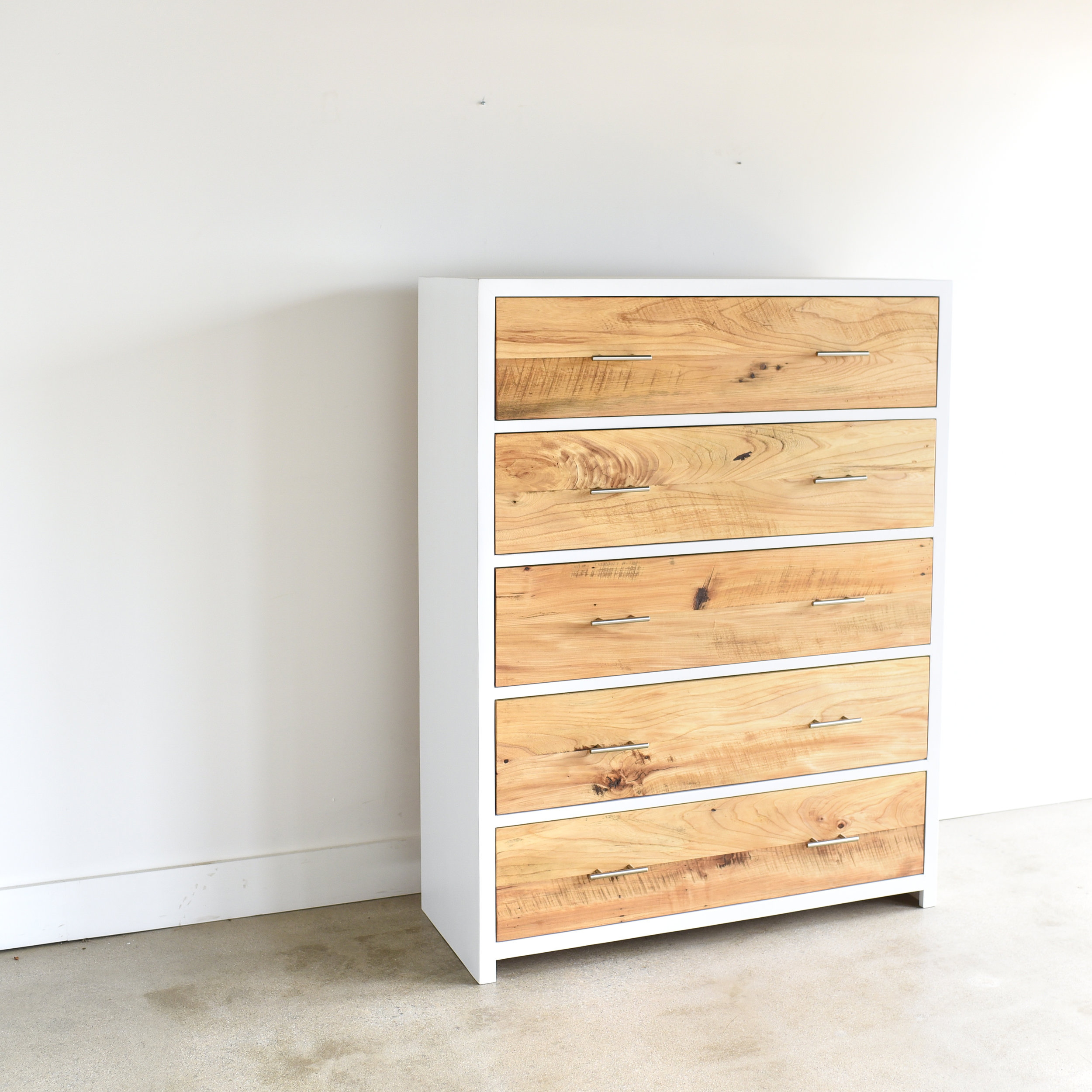 Nordic Reclaimed Wood White Tall 5 Drawer Dresser What We Make