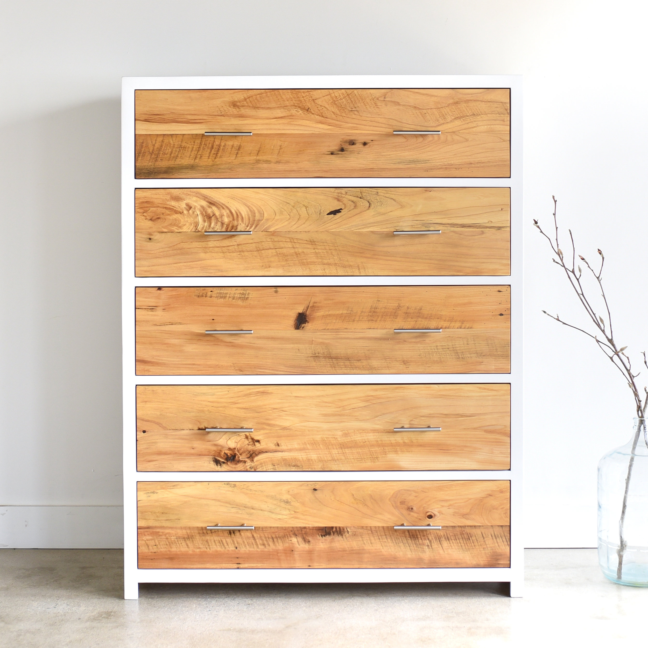 Nordic Reclaimed Wood White Tall 5 Drawer Dresser What We Make