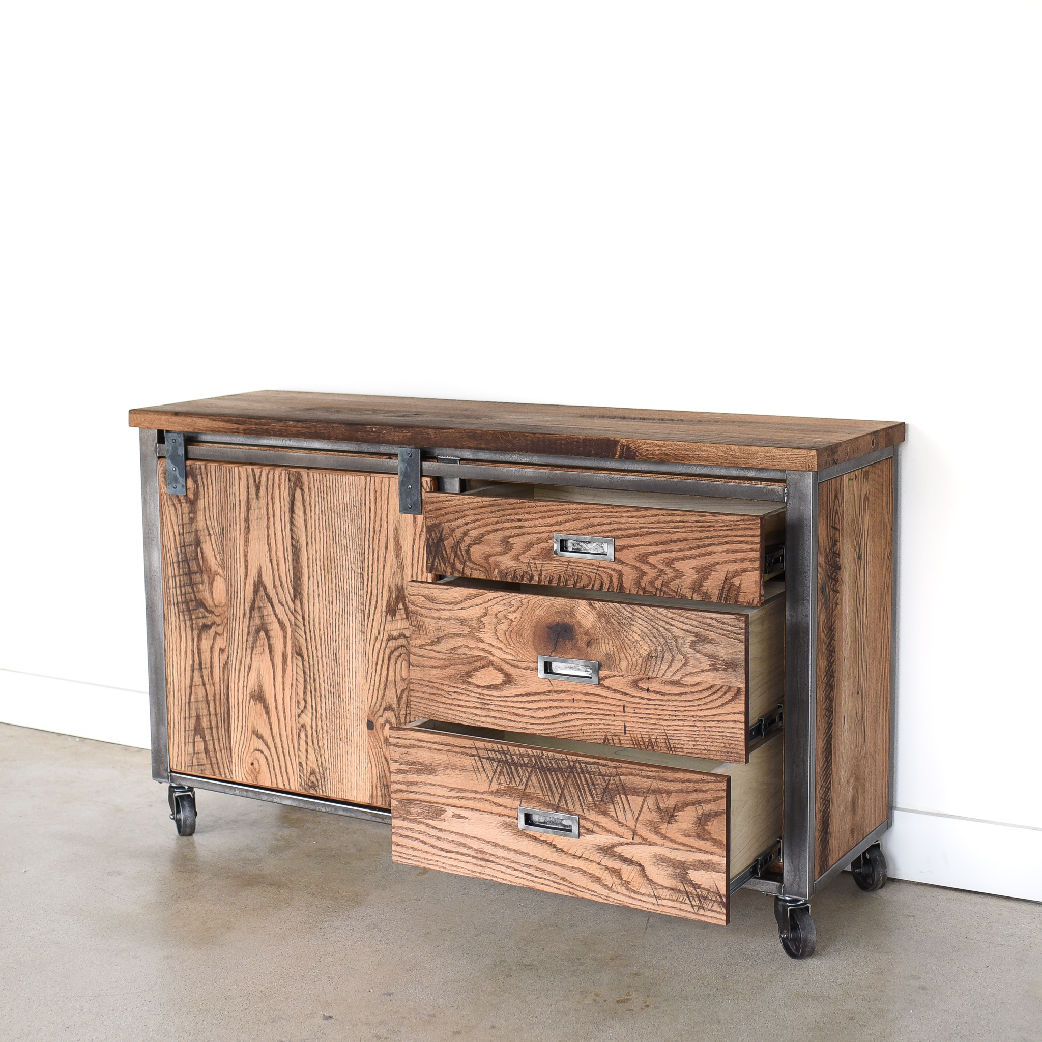 Reclaimed Wood Rolling Bar Credenza What We Make