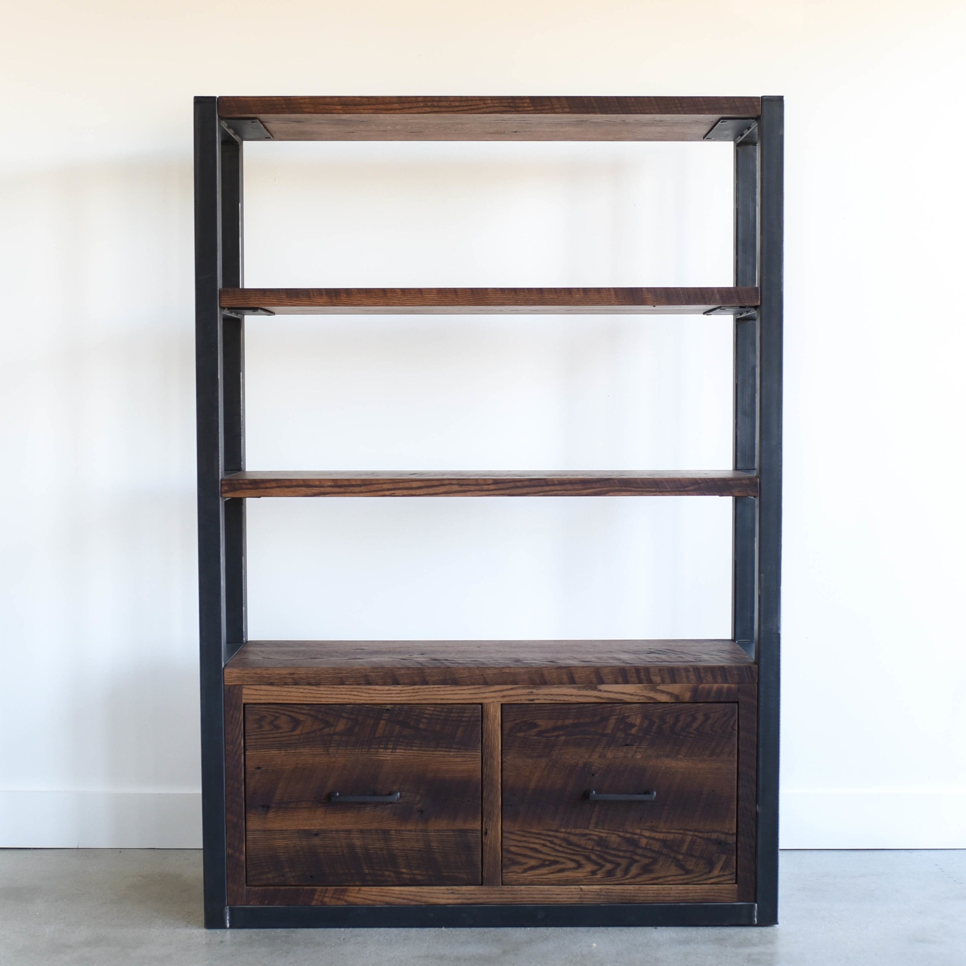 Industrial Reclaimed Wood Bookshelf Two Drawers What We Make