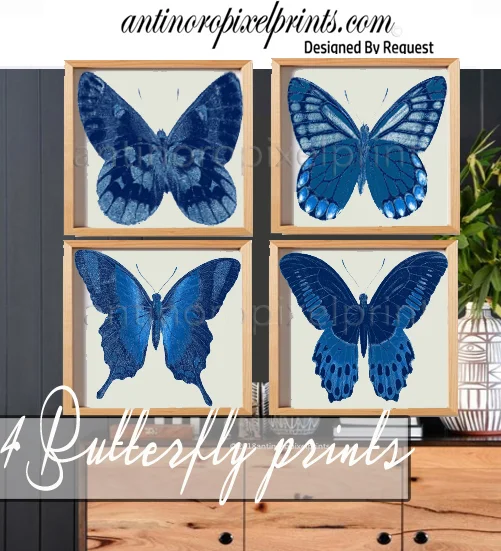 Blue Butterfly Wall Art Prints Set Of 4 16x16 590367753