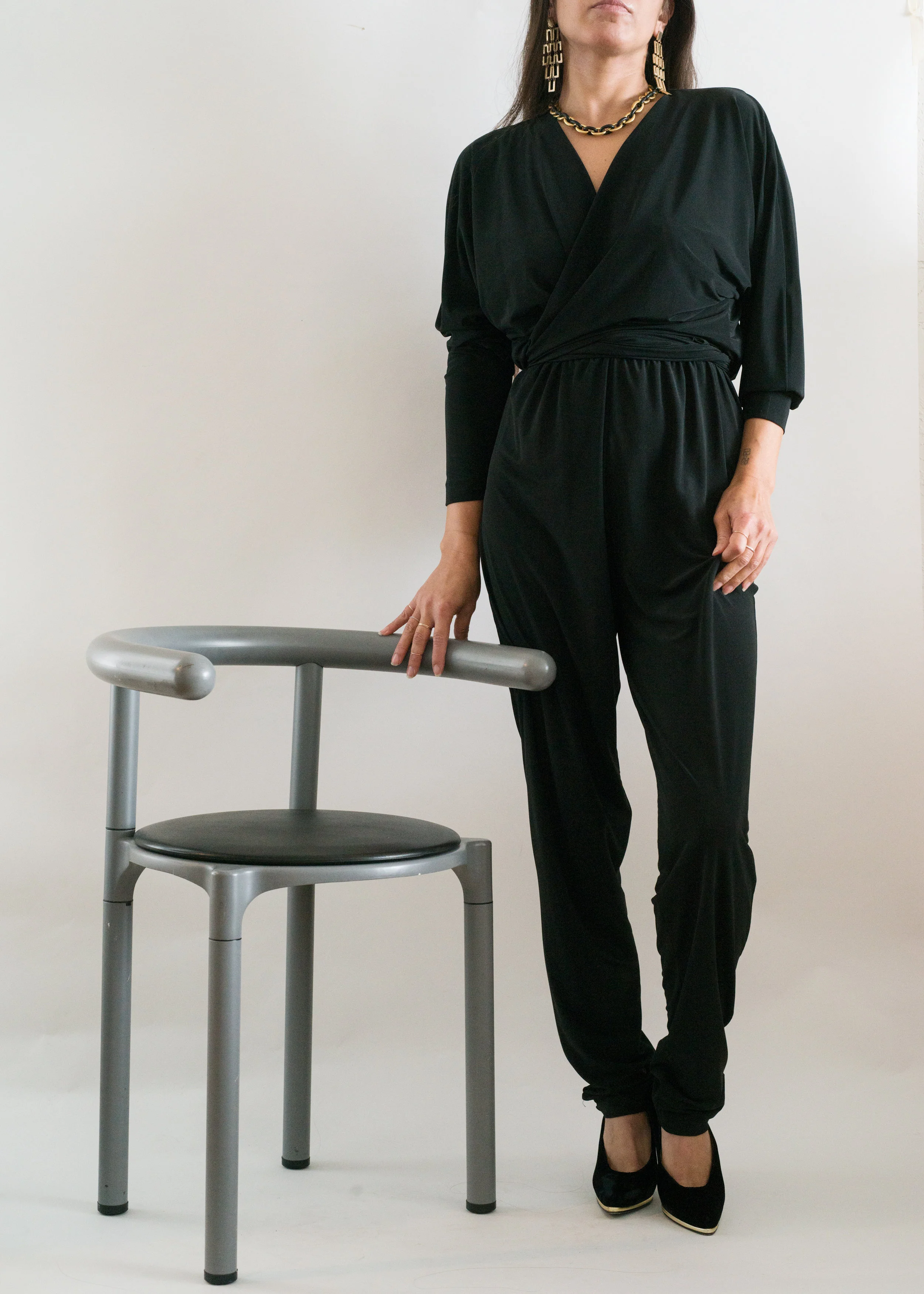 black nylon jumpsuit