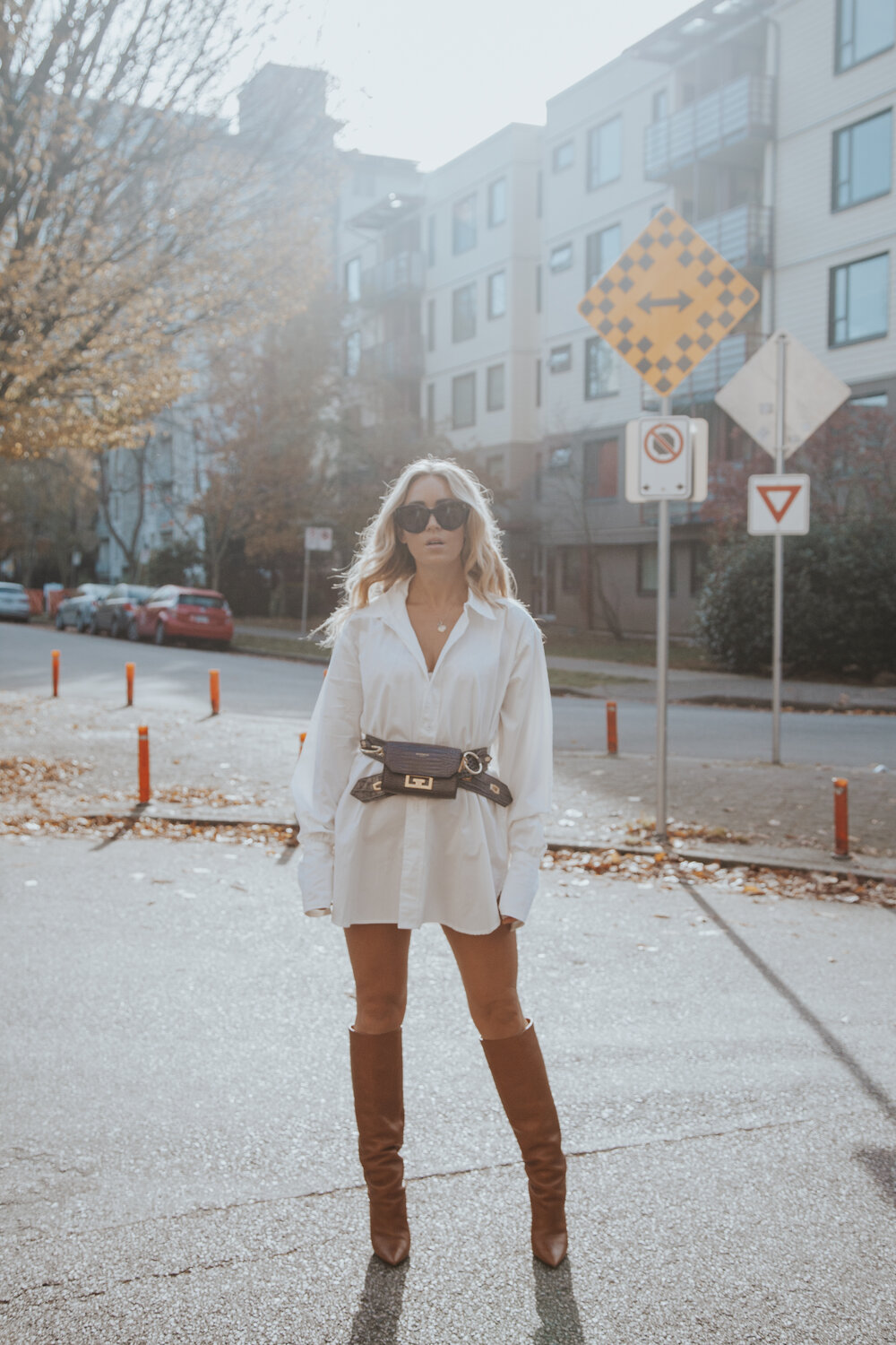 Photos by Paige Owen Givenchy Bag via Fwrd Saint Laurent Boots, Posse Shirtdress, Celine Shades