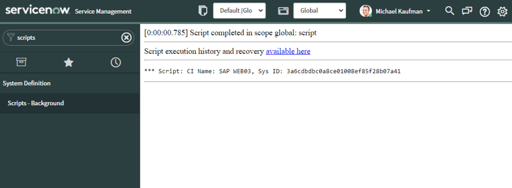 Example Background script result