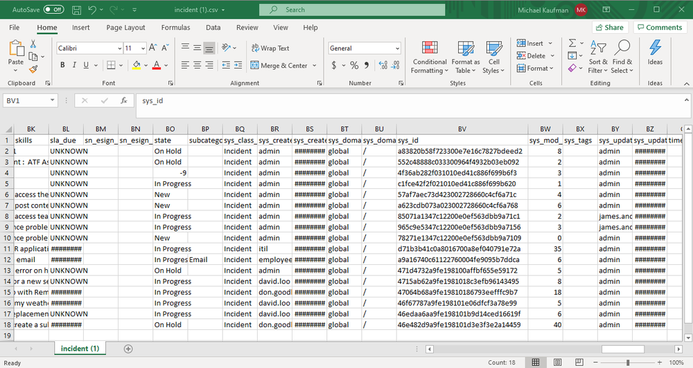 Example CSV Export