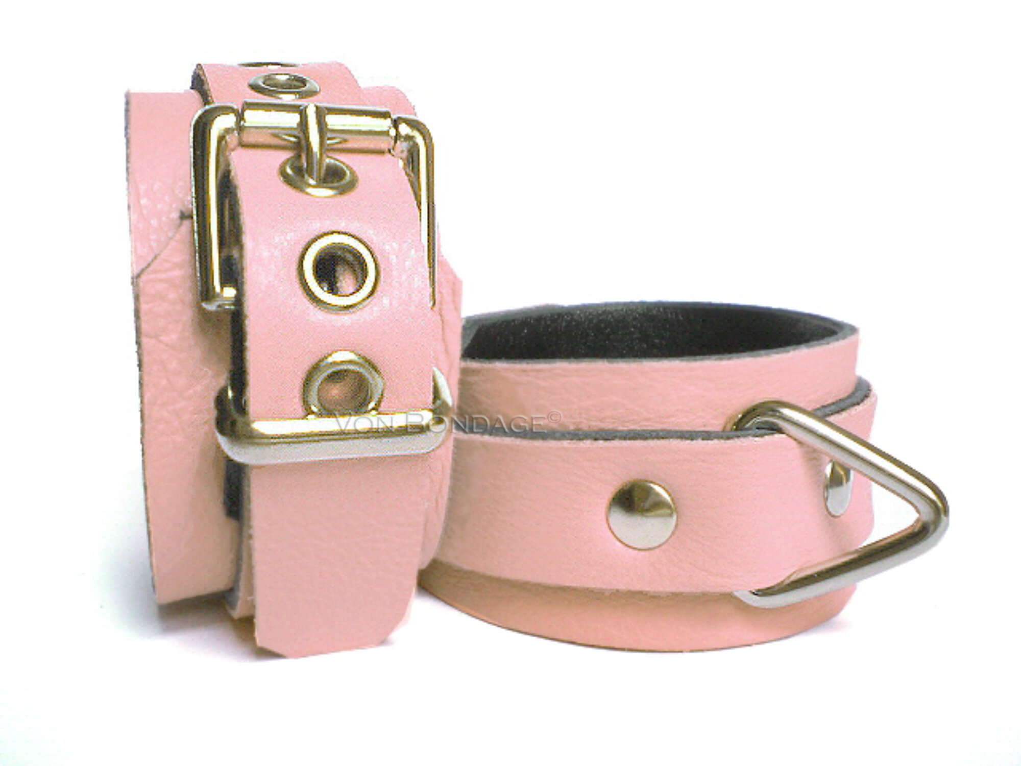 Baby Pink Leather BDSM Restraints - Triangle Dee Rings — Von Bondage