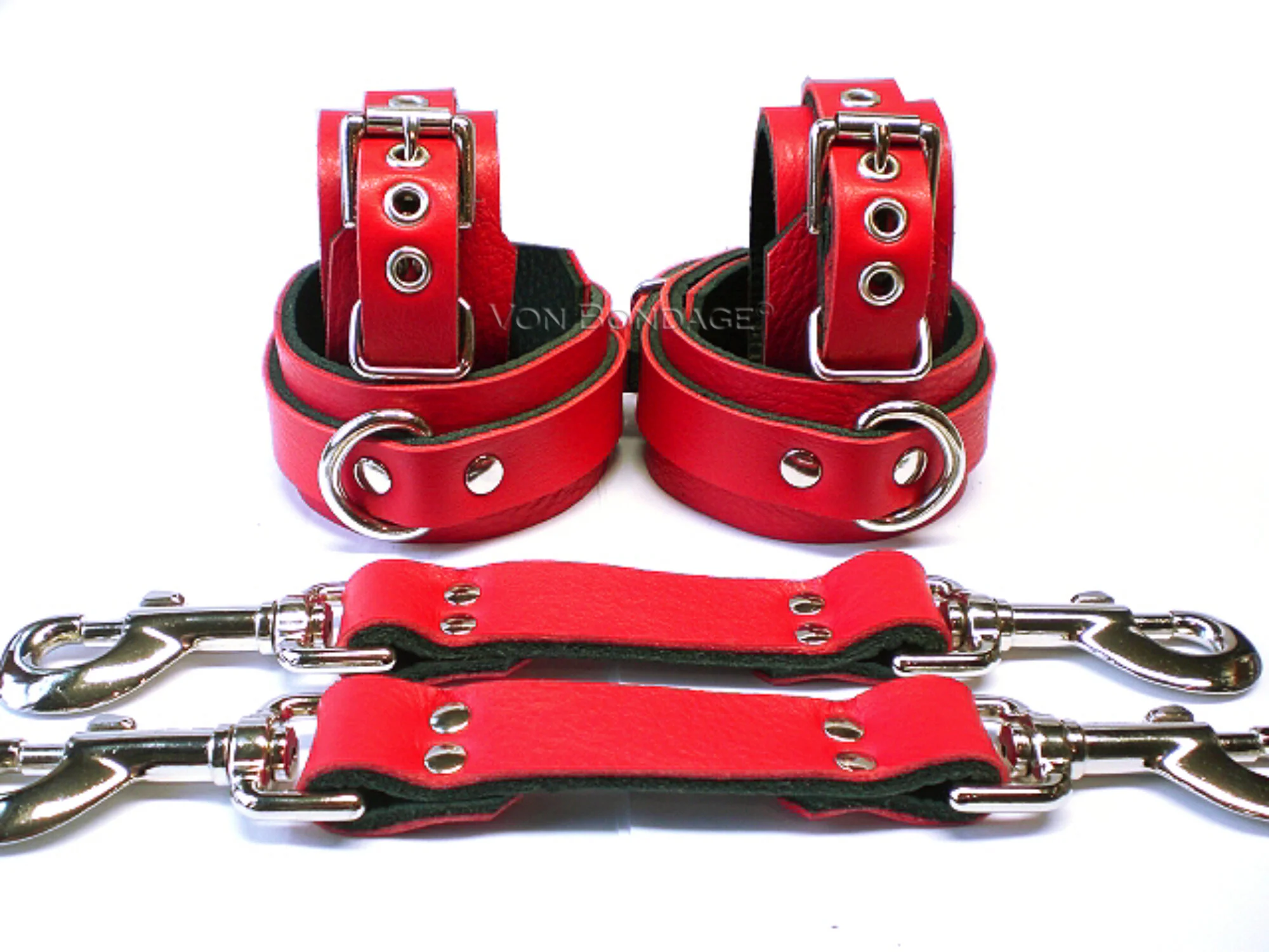 Red Leather BDSM Bondage Restraints 6 piece Set, Pair of Straps
