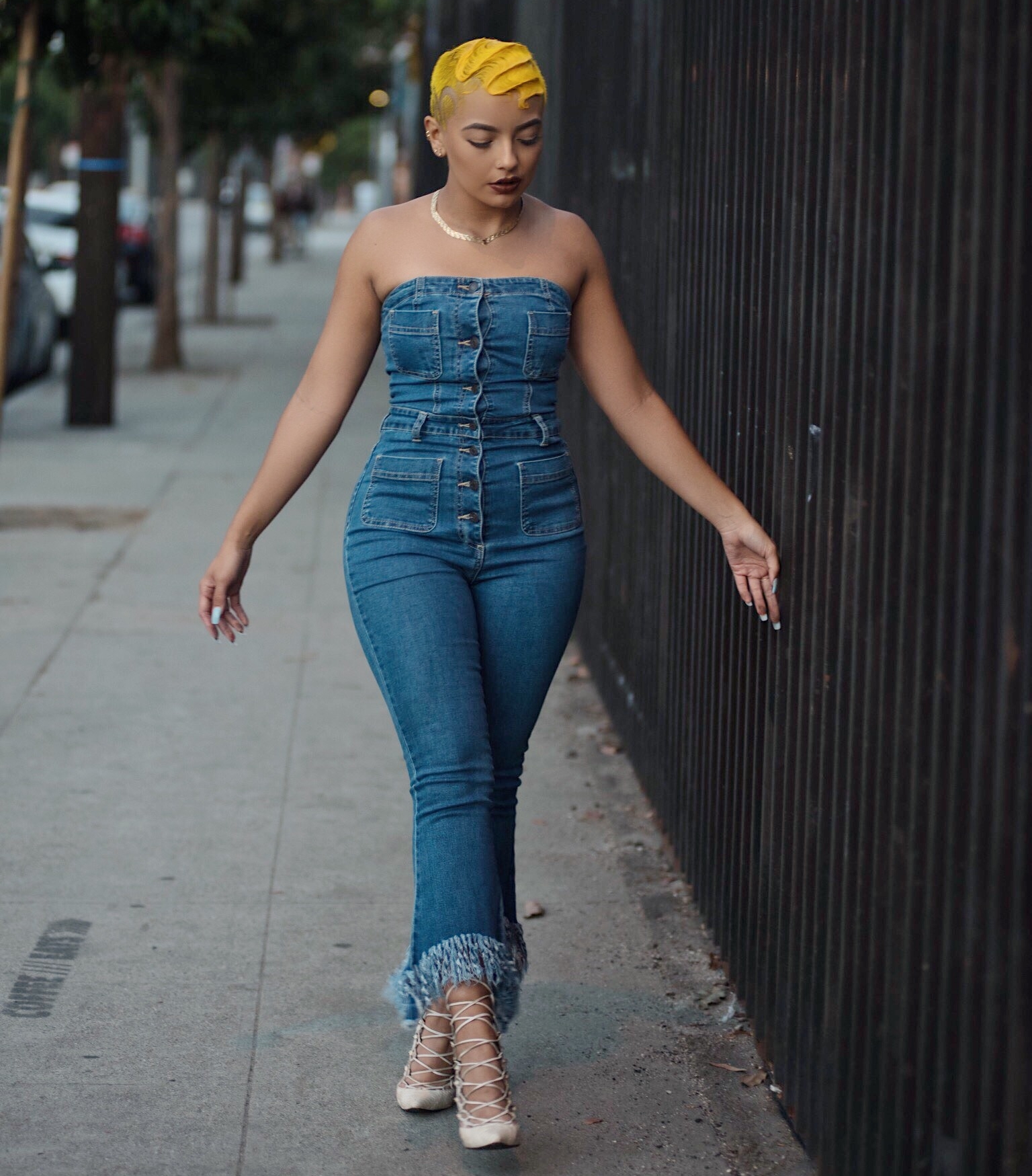 tube denim jumpsuit