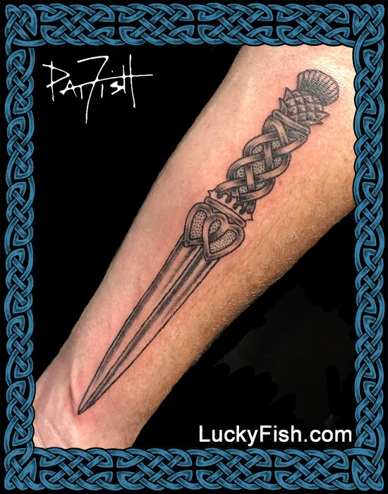 Scottish dirk tattoo by Pat Fish