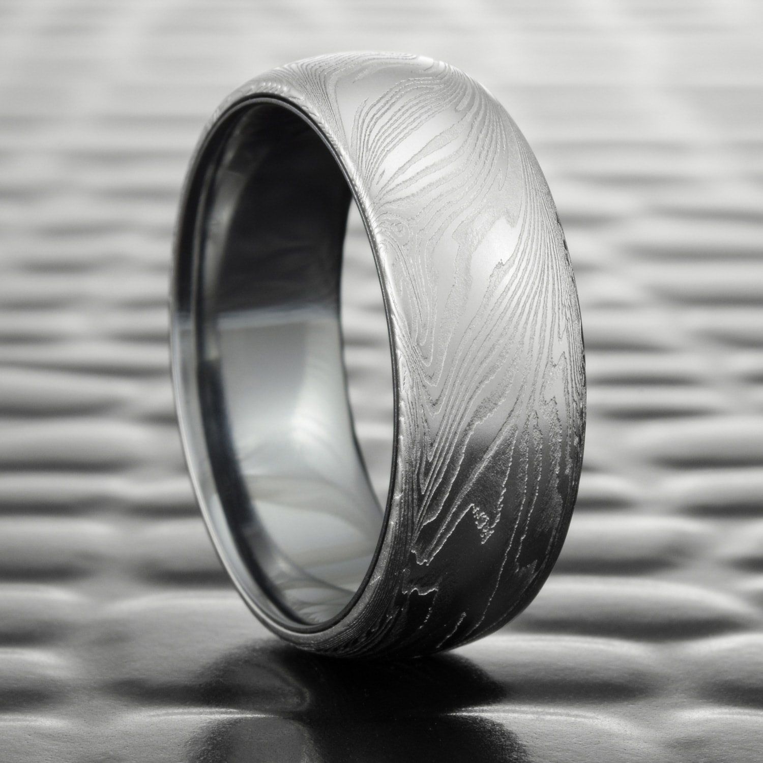 Damascus Steel Wedding Ring Domed Women S Band With Tantalum Liner